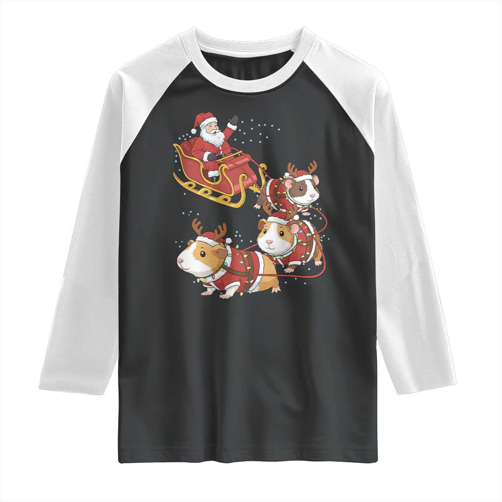 Funny Christmas Guinea Pig Lover Gift Raglan Shirt Santa Pig Sleigh Crew - Wonder Print Shop
