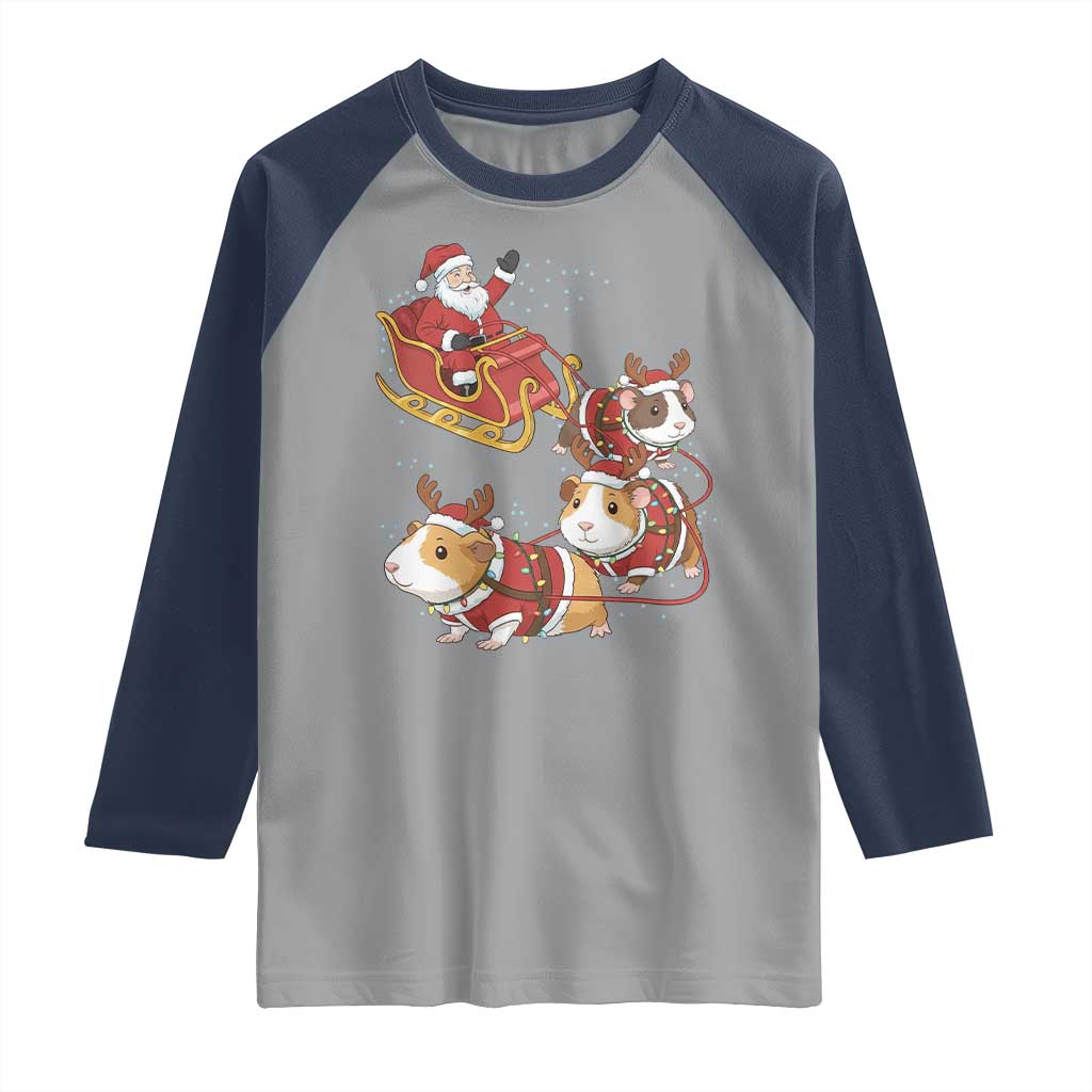 Funny Christmas Guinea Pig Lover Gift Raglan Shirt Santa Pig Sleigh Crew - Wonder Print Shop