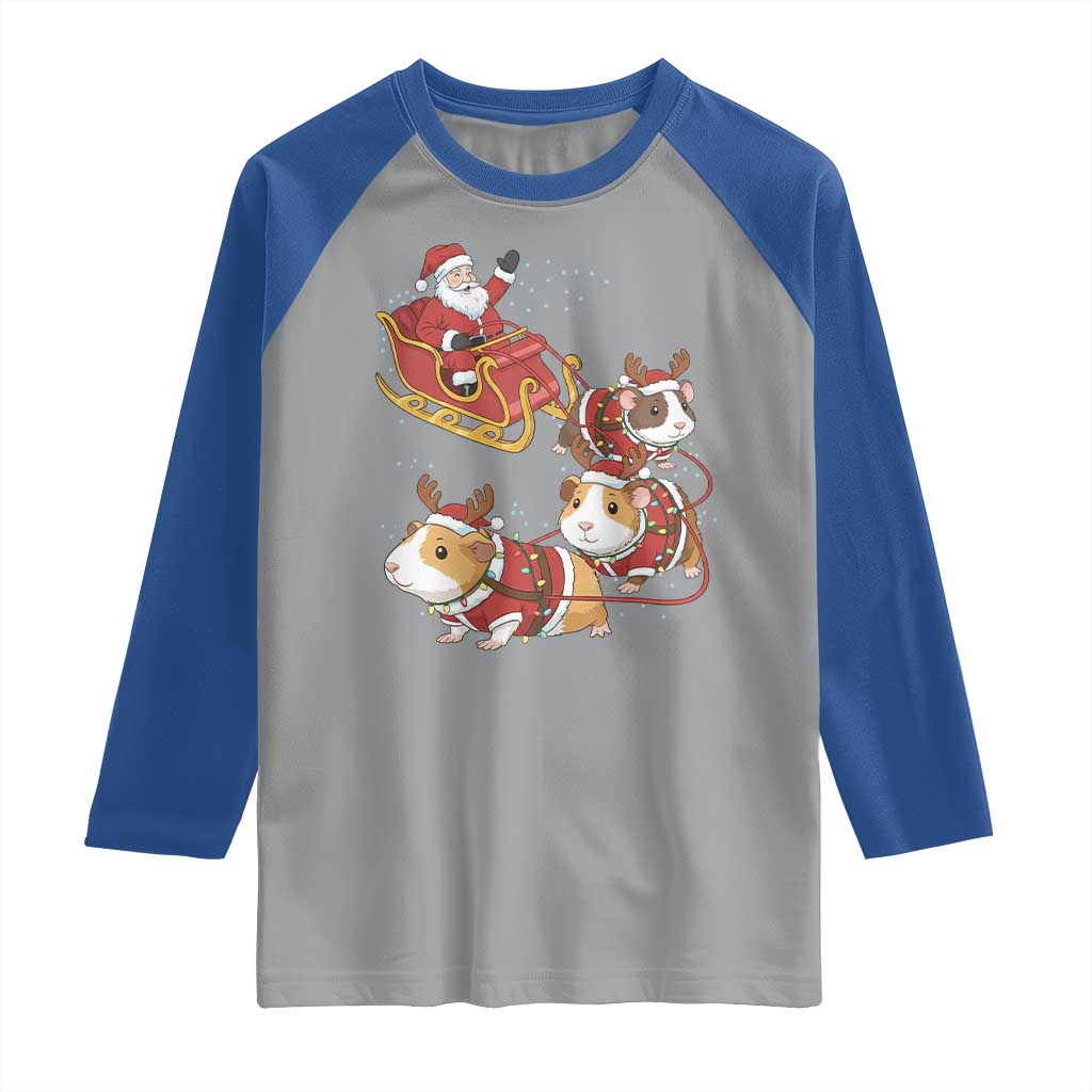 Funny Christmas Guinea Pig Lover Gift Raglan Shirt Santa Pig Sleigh Crew - Wonder Print Shop