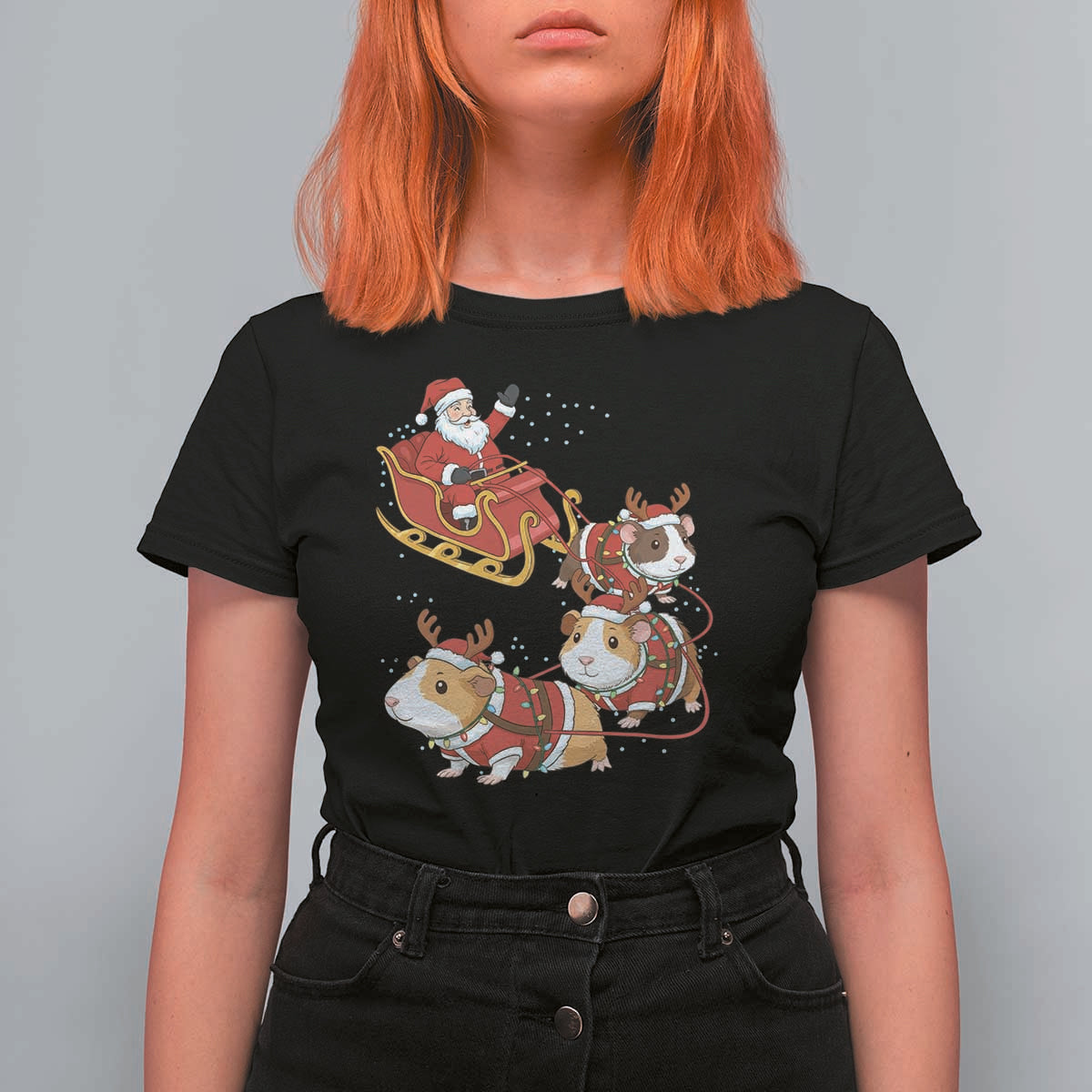 Funny Christmas Guinea Pig Lover Gift T Shirt For Women Santa Pig Sleigh Crew - Wonder Print Shop