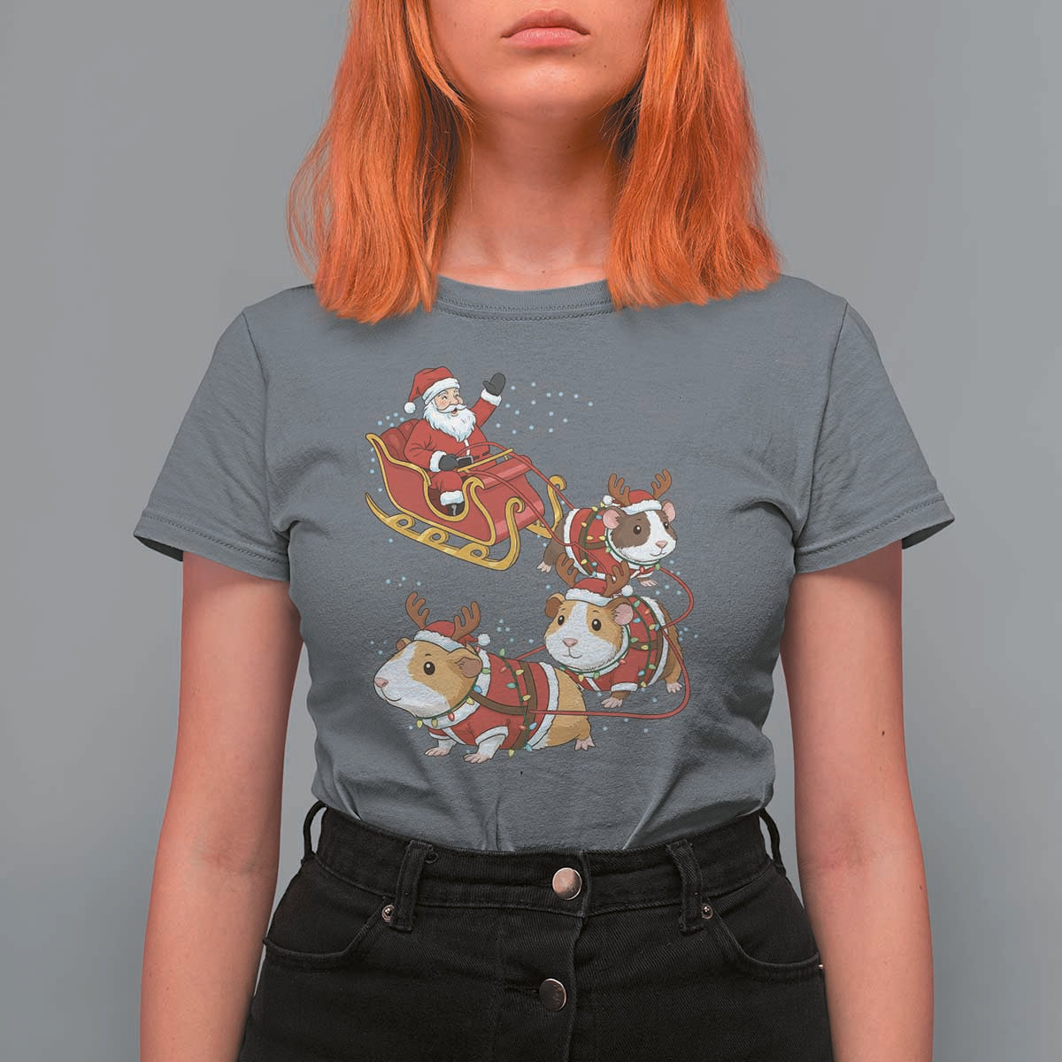 Funny Christmas Guinea Pig Lover Gift T Shirt For Women Santa Pig Sleigh Crew - Wonder Print Shop