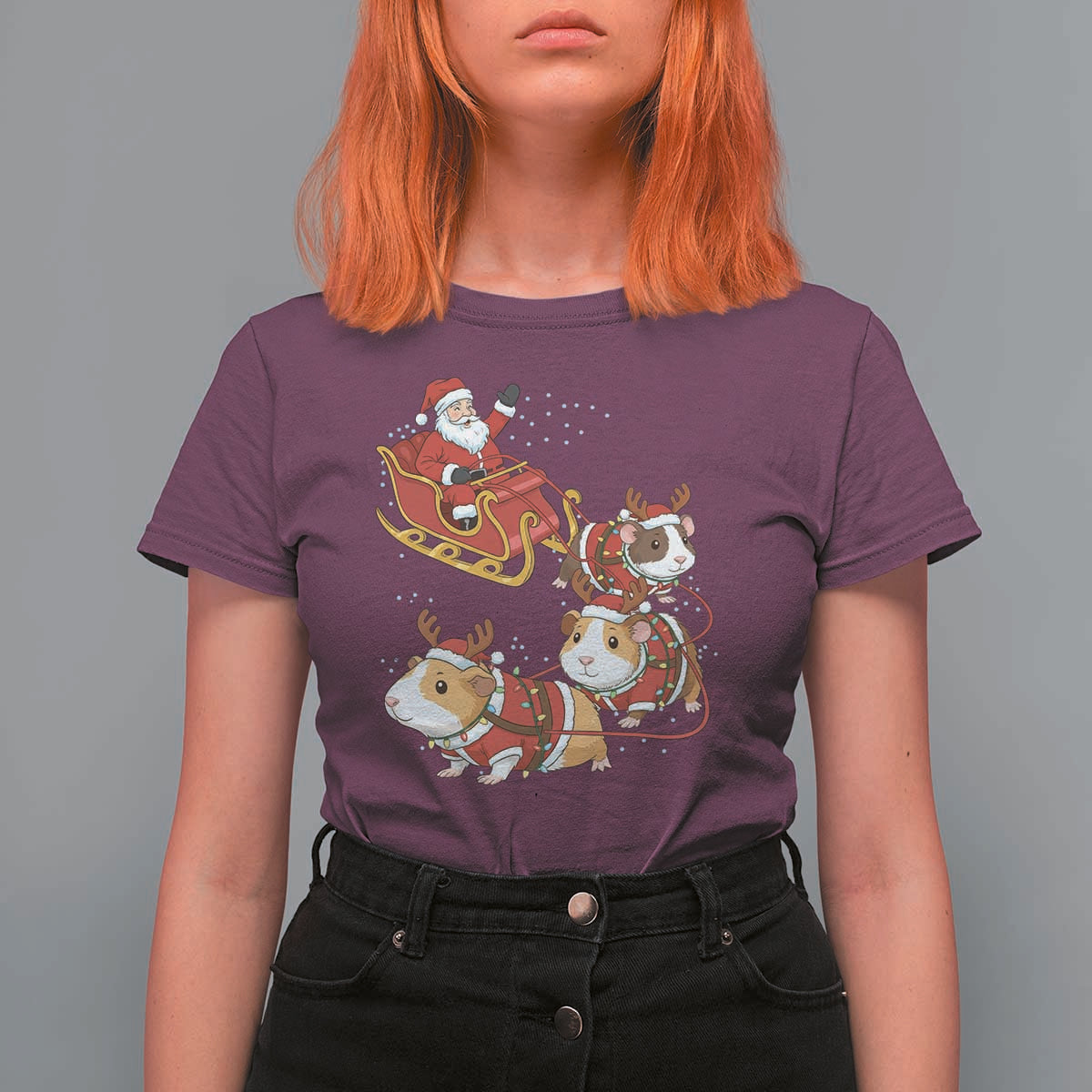 Funny Christmas Guinea Pig Lover Gift T Shirt For Women Santa Pig Sleigh Crew - Wonder Print Shop
