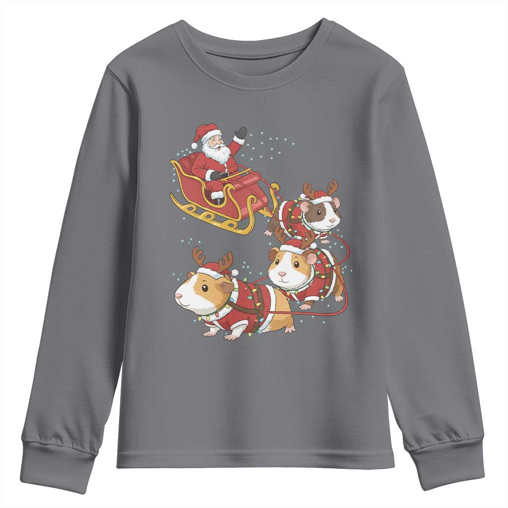 Funny Christmas Guinea Pig Lover Gift Youth Sweatshirt Santa Pig Sleigh Crew - Wonder Print Shop