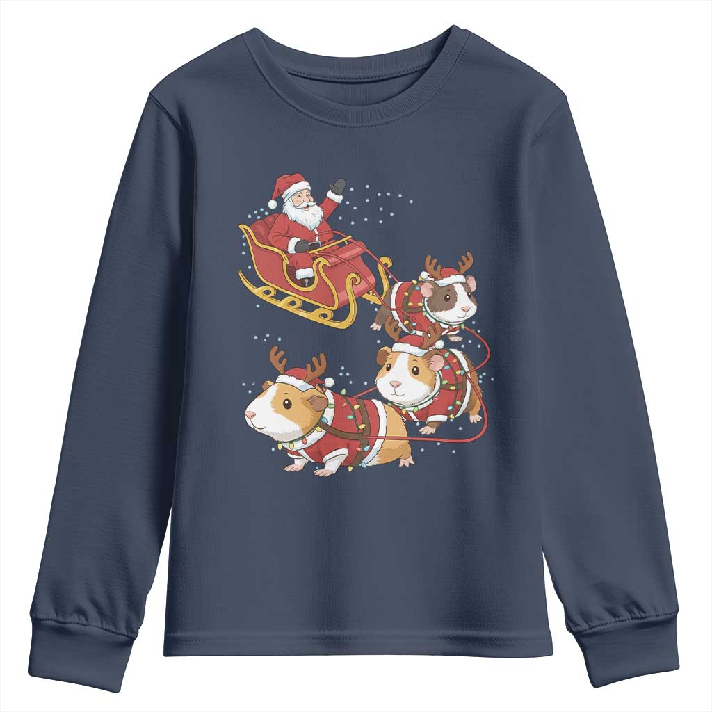 Funny Christmas Guinea Pig Lover Gift Youth Sweatshirt Santa Pig Sleigh Crew - Wonder Print Shop