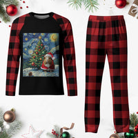 Santa Guinea Pig Starry Night Inspired Plaid Pajama Set Funny Christmas Gift - Wonder Print Shop