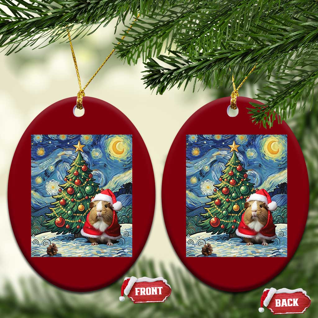 Santa Guinea Pig Starry Night Inspired Ceramic Ornament Funny Christmas Gift - Wonder Print Shop