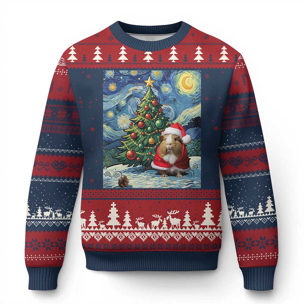 Santa Guinea Pig Starry Night Inspired Ugly Christmas Sweater Funny Xmas Gift - Wonder Print Shop