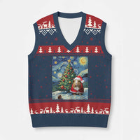 Santa Guinea Pig Starry Night Inspired V-Neck Knit Sweater Vest Funny Xmas Gift - Wonder Print Shop