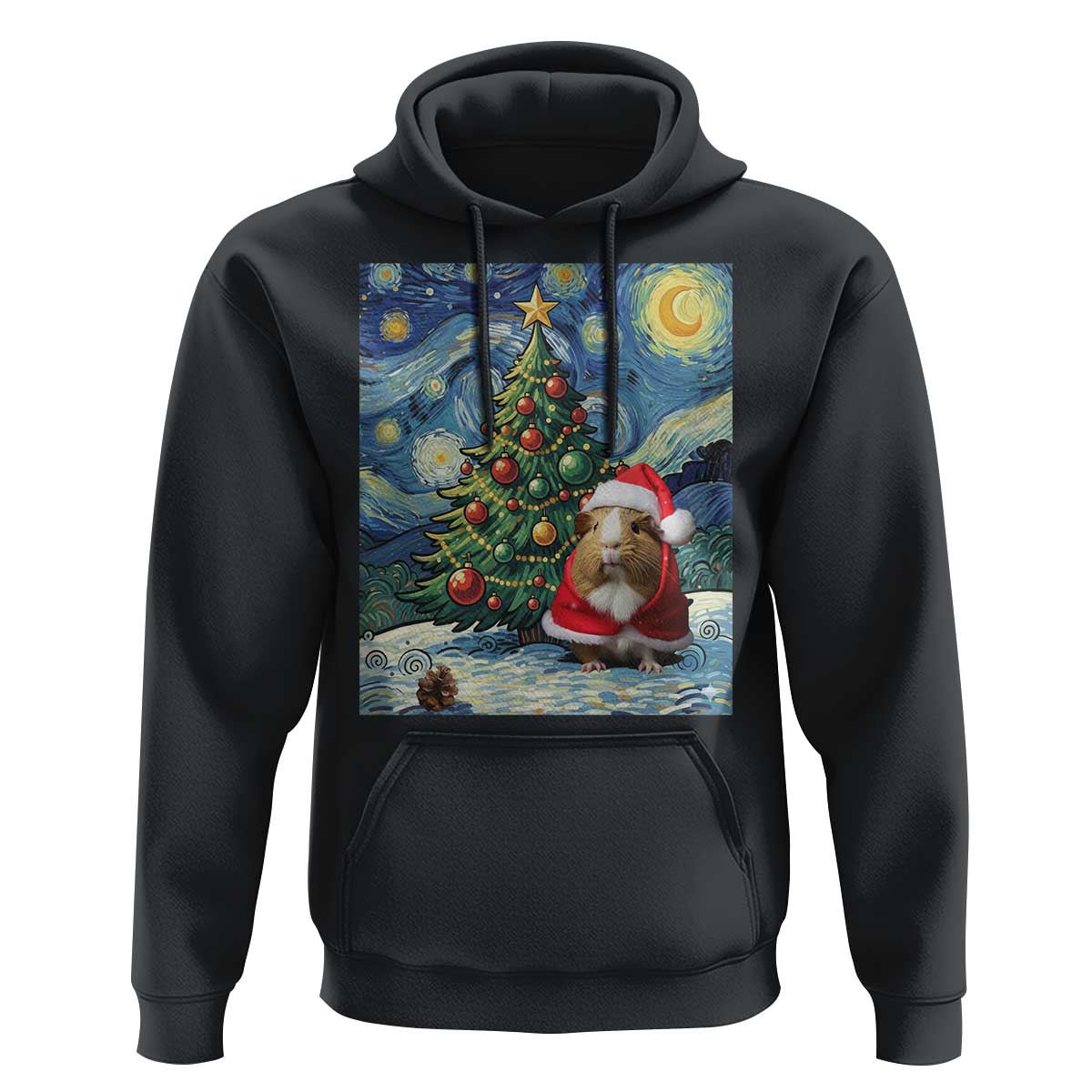 Santa Guinea Pig Starry Night Inspired Hoodie Funny Christmas Gift - Wonder Print Shop