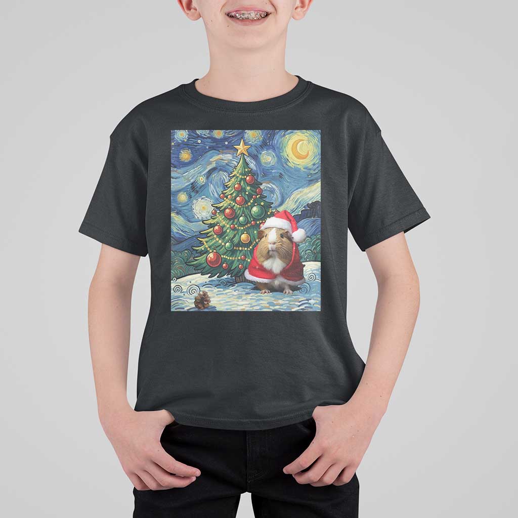 Santa Guinea Pig Starry Night Inspired T Shirt For Kid Funny Christmas Gift - Wonder Print Shop