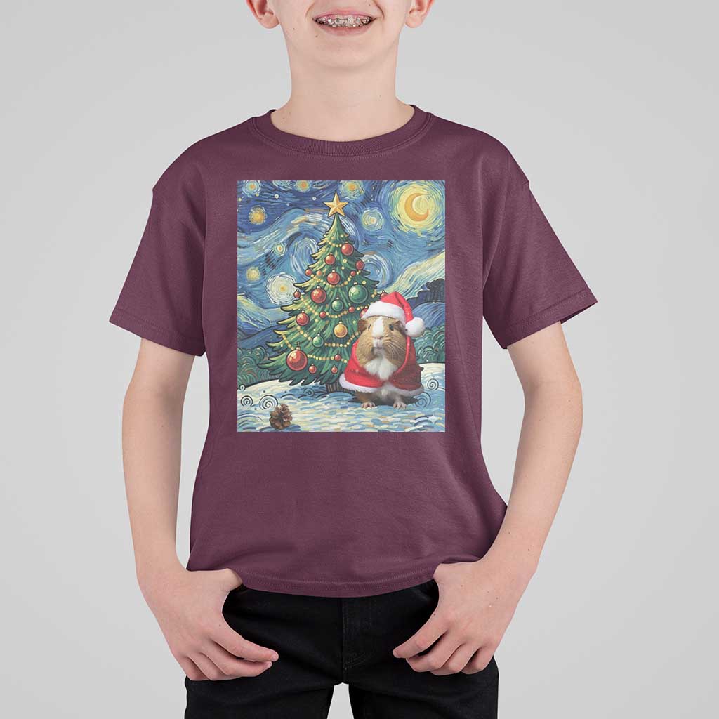 Santa Guinea Pig Starry Night Inspired T Shirt For Kid Funny Christmas Gift - Wonder Print Shop