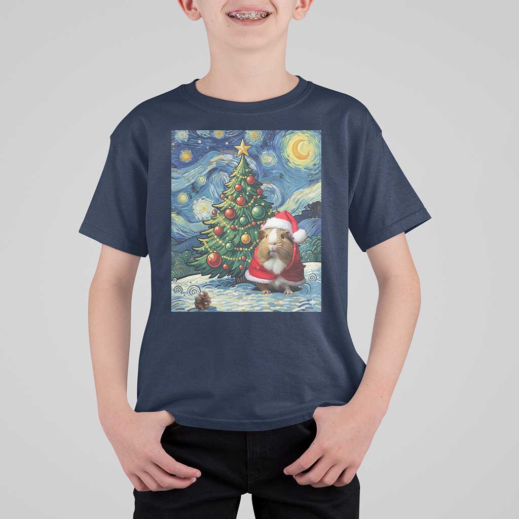 Santa Guinea Pig Starry Night Inspired T Shirt For Kid Funny Christmas Gift - Wonder Print Shop