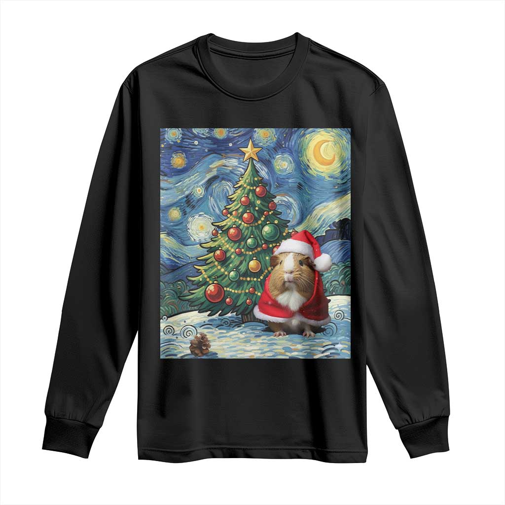 Santa Guinea Pig Starry Night Inspired Long Sleeve Shirt Funny Christmas Gift - Wonder Print Shop