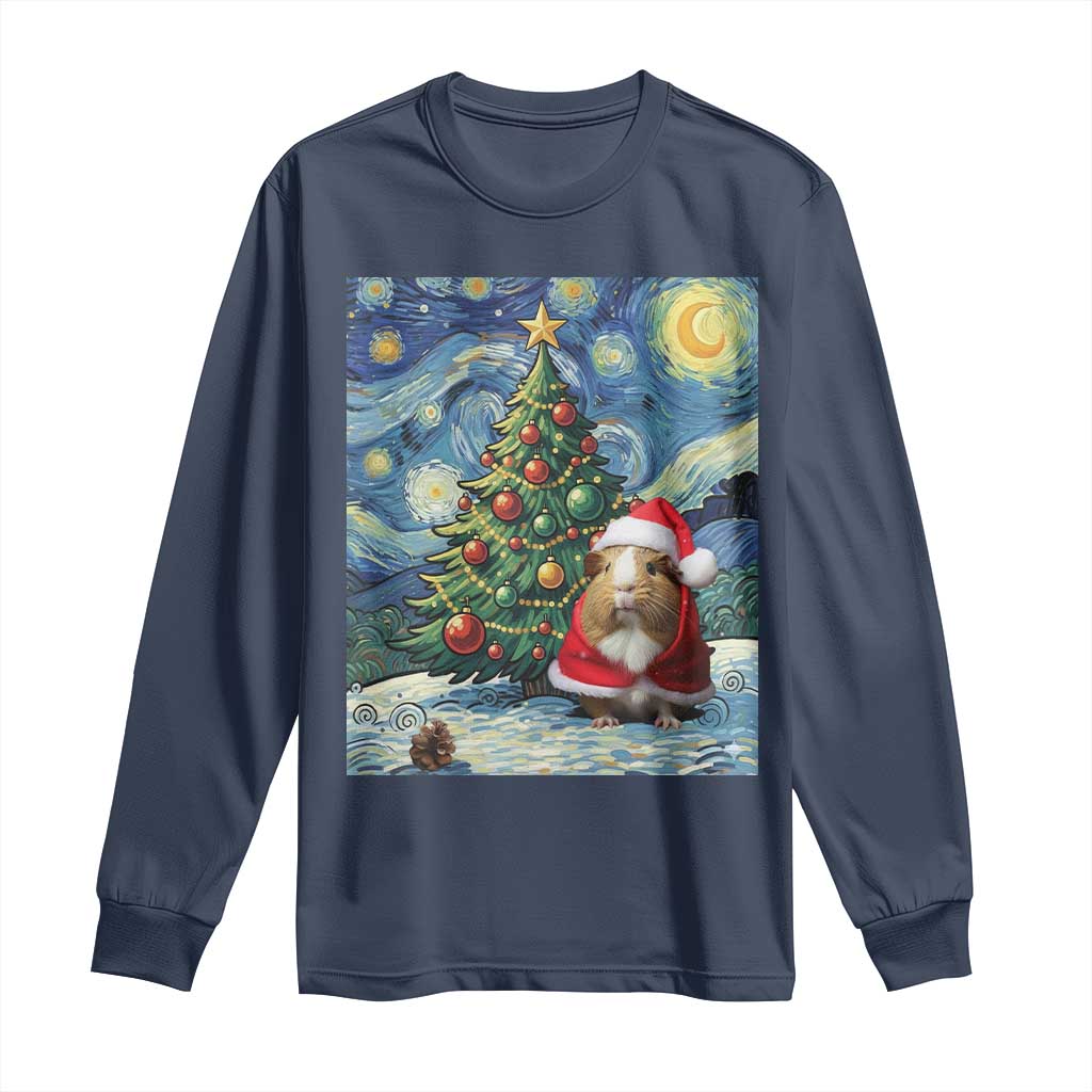Santa Guinea Pig Starry Night Inspired Long Sleeve Shirt Funny Christmas Gift - Wonder Print Shop