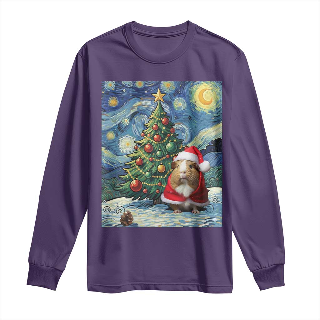 Santa Guinea Pig Starry Night Inspired Long Sleeve Shirt Funny Christmas Gift - Wonder Print Shop
