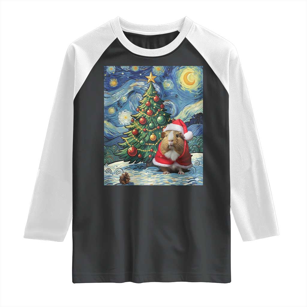 Santa Guinea Pig Starry Night Inspired Raglan Shirt Funny Christmas Gift - Wonder Print Shop