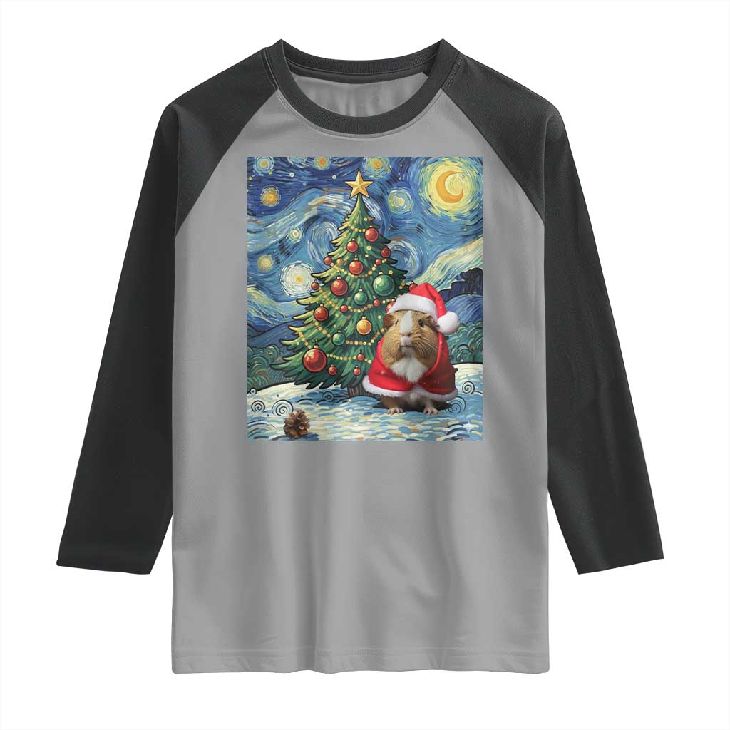 Santa Guinea Pig Starry Night Inspired Raglan Shirt Funny Christmas Gift - Wonder Print Shop
