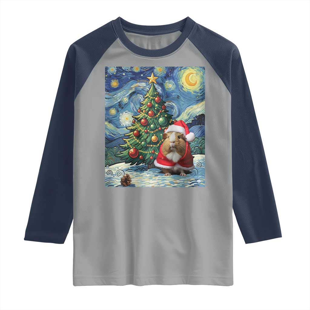 Santa Guinea Pig Starry Night Inspired Raglan Shirt Funny Christmas Gift - Wonder Print Shop