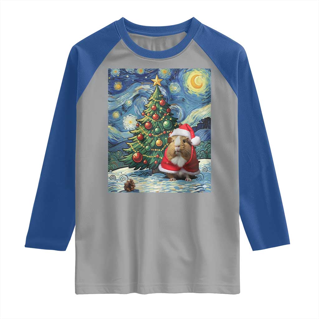 Santa Guinea Pig Starry Night Inspired Raglan Shirt Funny Christmas Gift - Wonder Print Shop