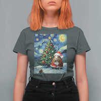 Santa Guinea Pig Starry Night Inspired T Shirt For Women Funny Christmas Gift - Wonder Print Shop