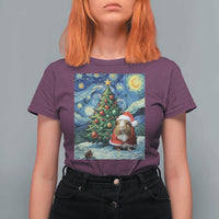 Santa Guinea Pig Starry Night Inspired T Shirt For Women Funny Christmas Gift - Wonder Print Shop