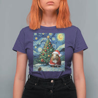 Santa Guinea Pig Starry Night Inspired T Shirt For Women Funny Christmas Gift - Wonder Print Shop