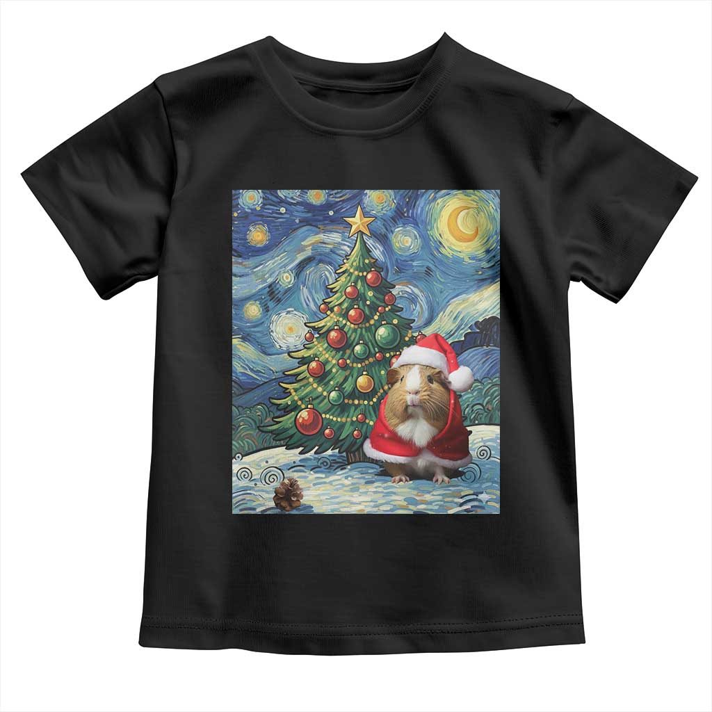 Santa Guinea Pig Starry Night Inspired Toddler T Shirt Funny Christmas Gift - Wonder Print Shop