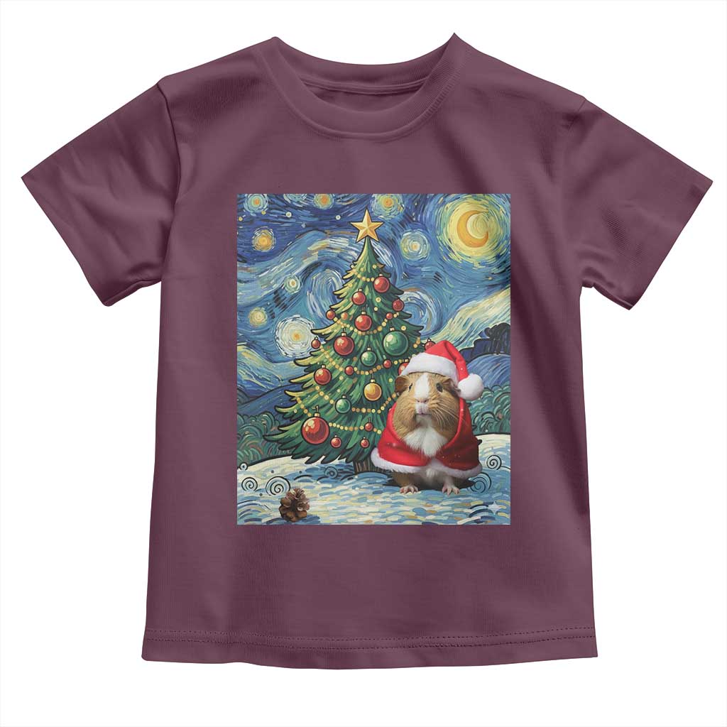 Santa Guinea Pig Starry Night Inspired Toddler T Shirt Funny Christmas Gift - Wonder Print Shop