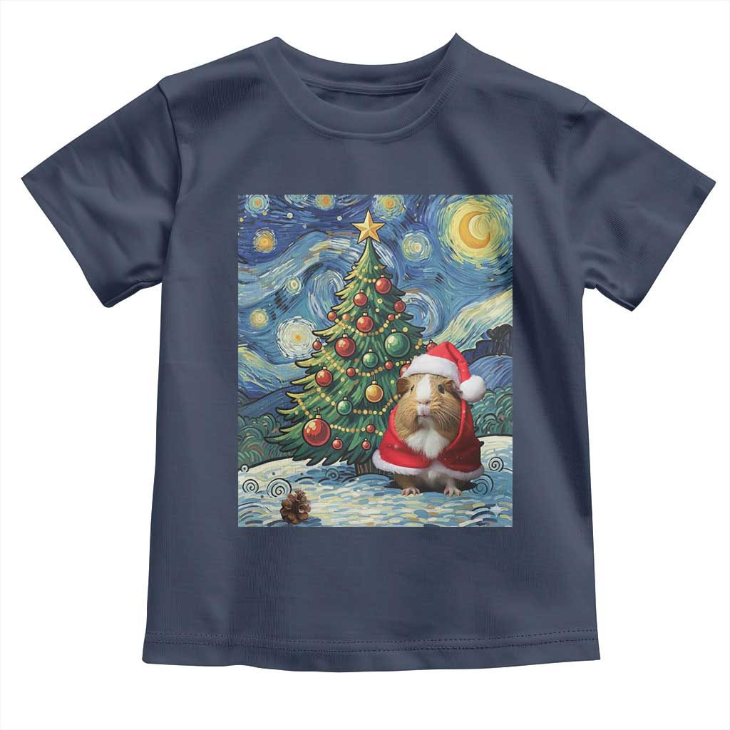 Santa Guinea Pig Starry Night Inspired Toddler T Shirt Funny Christmas Gift - Wonder Print Shop