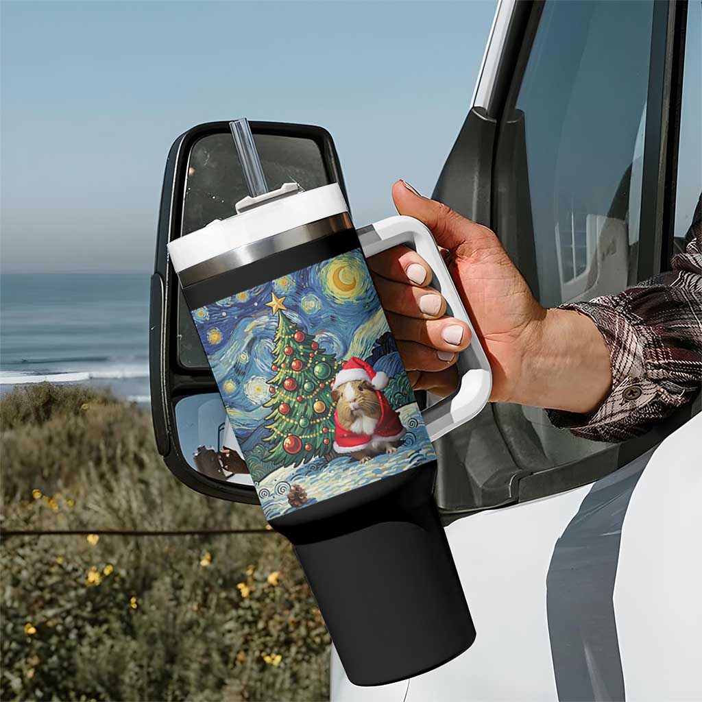 Santa Guinea Pig Starry Night Inspired Tumbler With Handle Funny Christmas Gift - Wonder Print Shop
