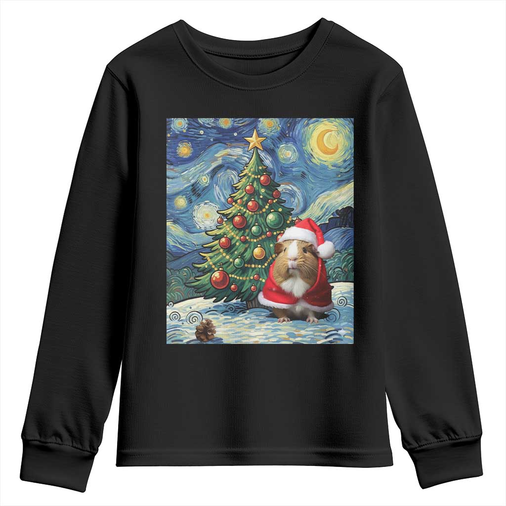 Santa Guinea Pig Starry Night Inspired Youth Sweatshirt Funny Christmas Gift - Wonder Print Shop