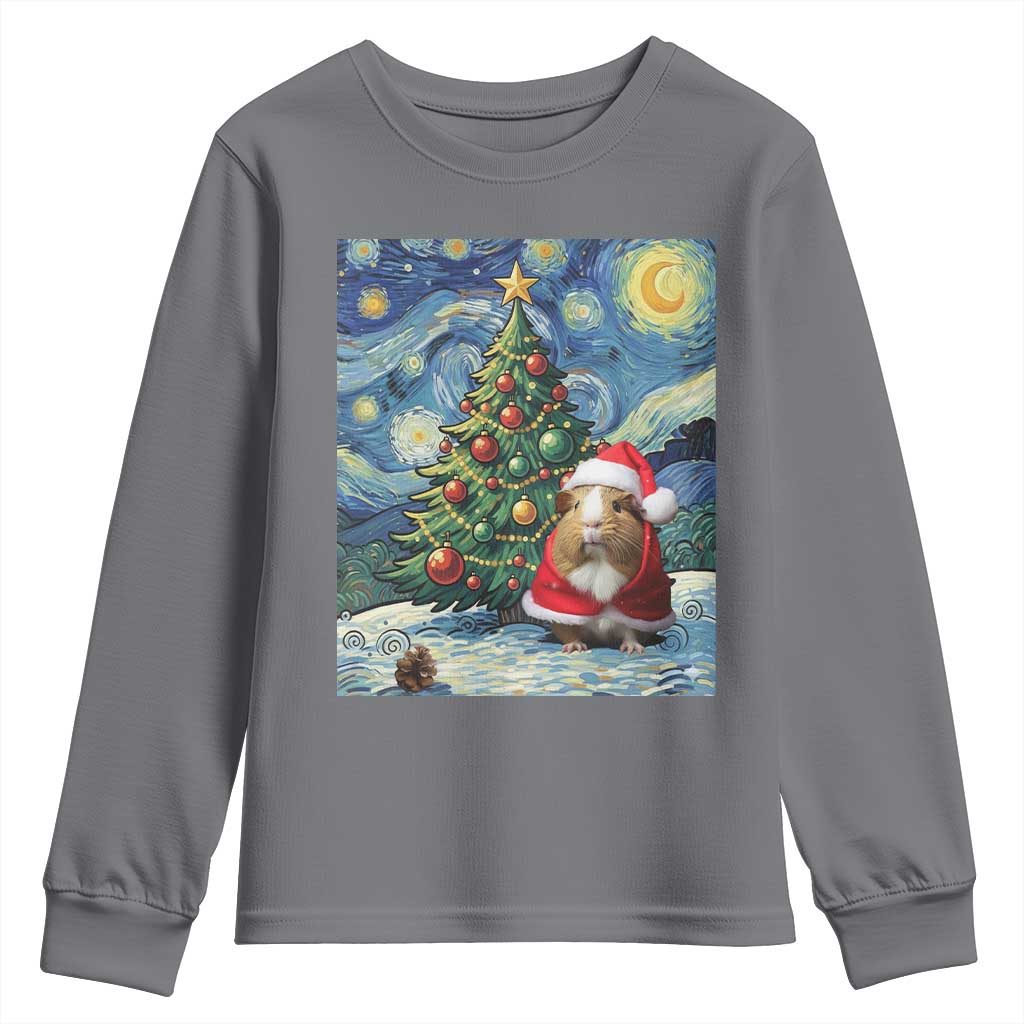 Santa Guinea Pig Starry Night Inspired Youth Sweatshirt Funny Christmas Gift - Wonder Print Shop