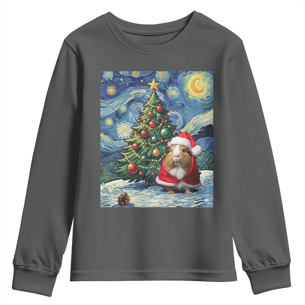 Santa Guinea Pig Starry Night Inspired Youth Sweatshirt Funny Christmas Gift - Wonder Print Shop
