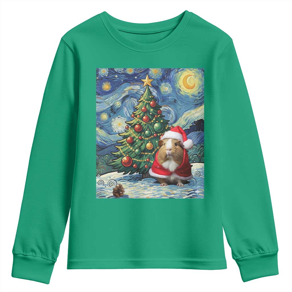 Santa Guinea Pig Starry Night Inspired Youth Sweatshirt Funny Christmas Gift - Wonder Print Shop