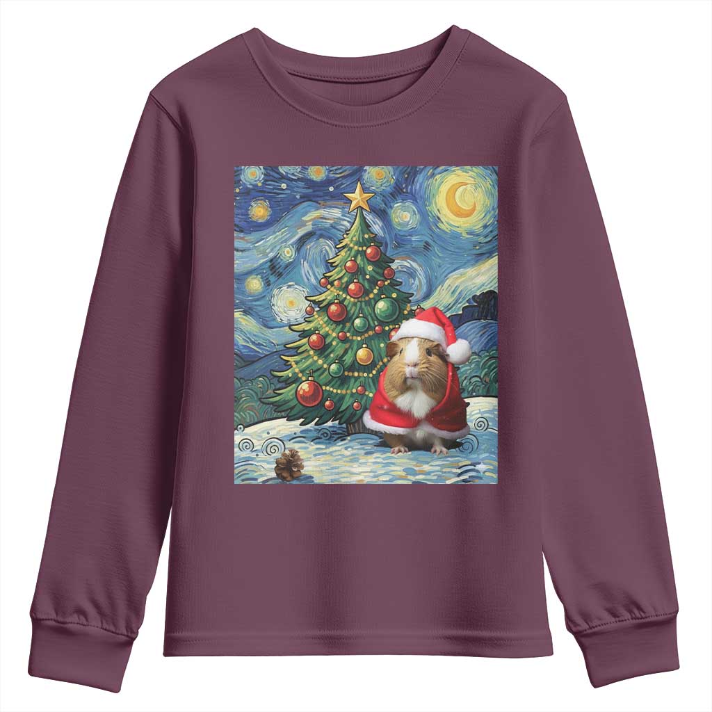 Santa Guinea Pig Starry Night Inspired Youth Sweatshirt Funny Christmas Gift - Wonder Print Shop