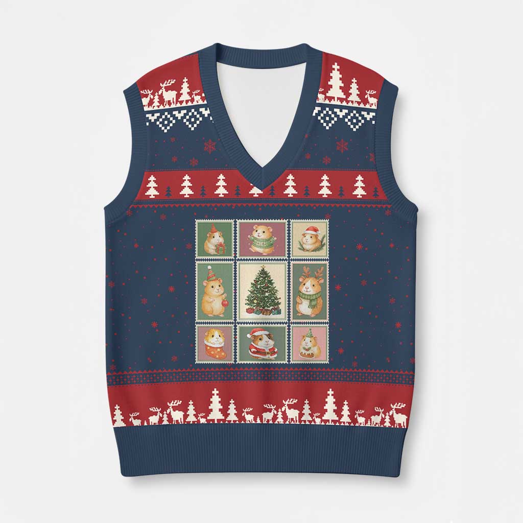Tis The Season To Be Wheeky V-Neck Knit Sweater Vest Christmas Guinea Pig Gift - Wonder Print Shop