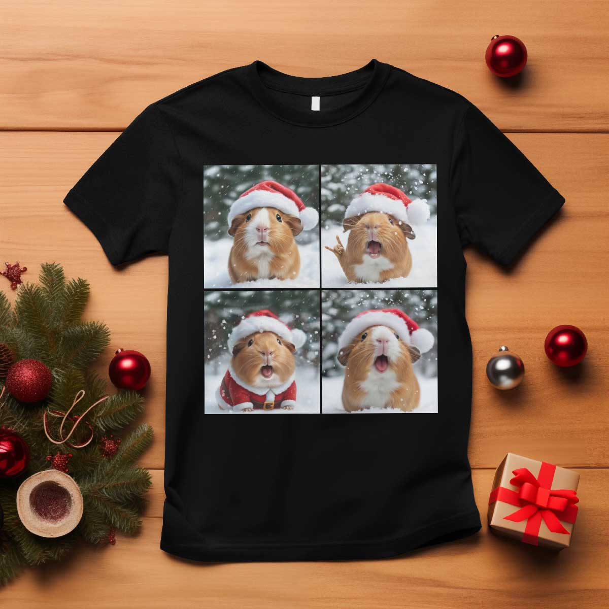 Funny Guinea Pig With Santa Hat Photobooth T Shirt Christmas Gift - Wonder Print Shop