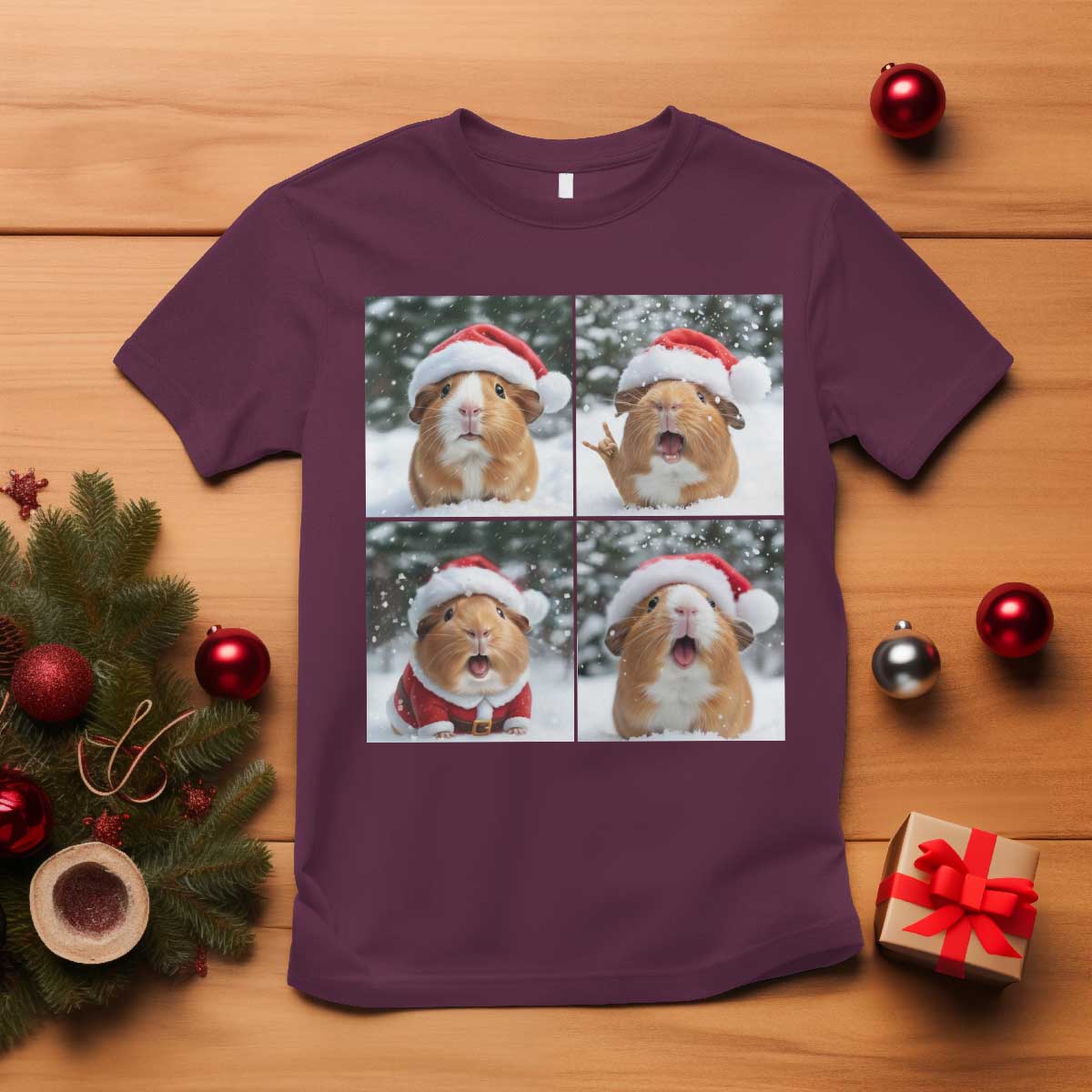 Funny Guinea Pig With Santa Hat Photobooth T Shirt Christmas Gift - Wonder Print Shop