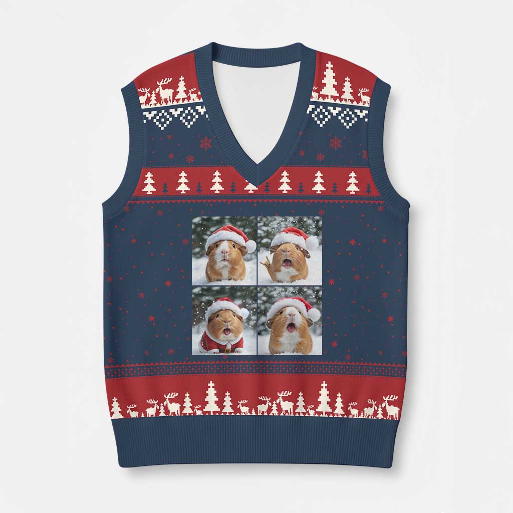 Funny Guinea Pig With Santa Hat Photobooth V-Neck Knit Sweater Vest Christmas Gift - Wonder Print Shop