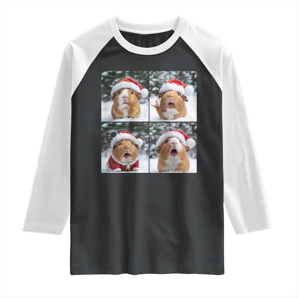 Funny Guinea Pig With Santa Hat Photobooth Raglan Shirt Christmas Gift - Wonder Print Shop