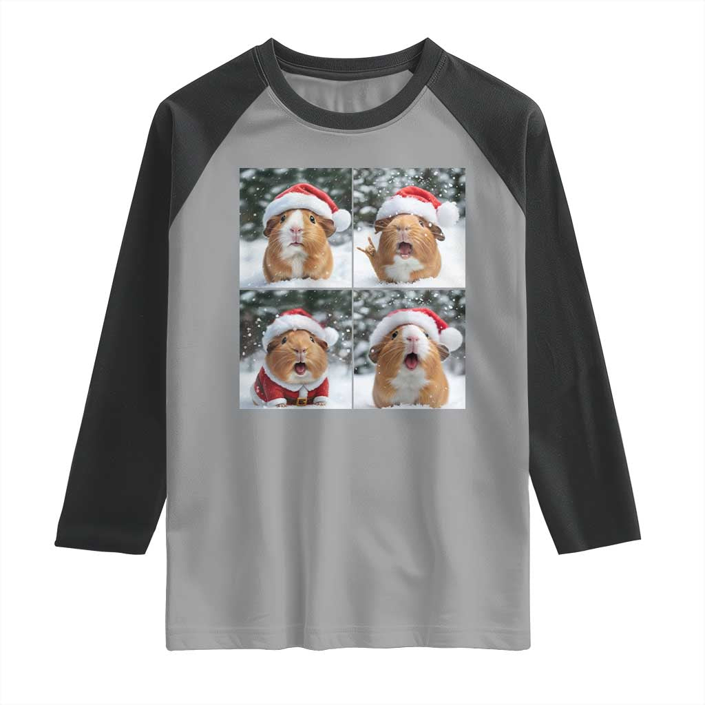 Funny Guinea Pig With Santa Hat Photobooth Raglan Shirt Christmas Gift - Wonder Print Shop