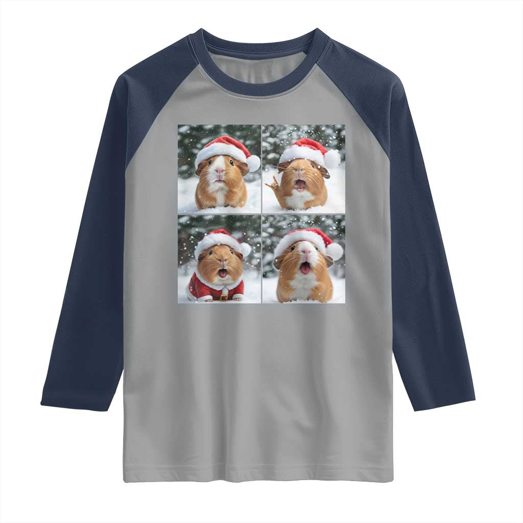 Funny Guinea Pig With Santa Hat Photobooth Raglan Shirt Christmas Gift - Wonder Print Shop