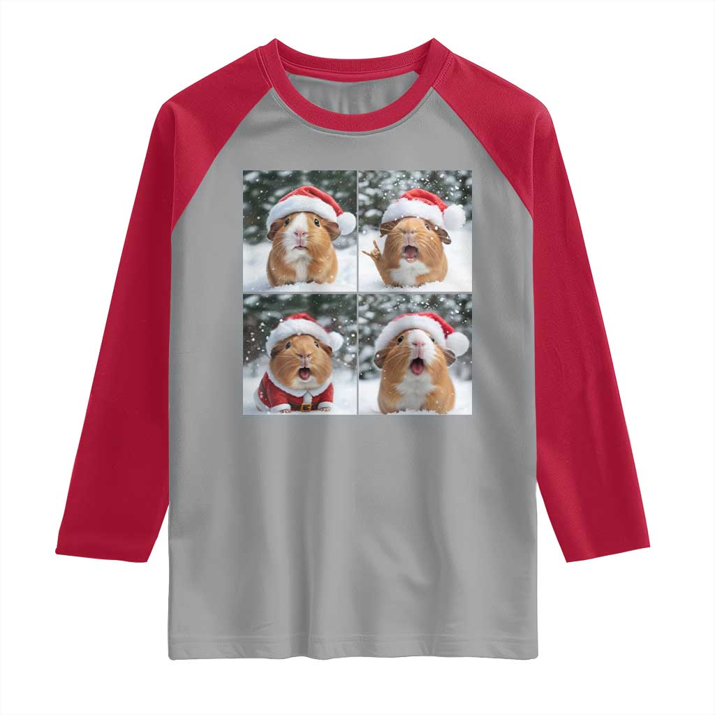 Funny Guinea Pig With Santa Hat Photobooth Raglan Shirt Christmas Gift - Wonder Print Shop