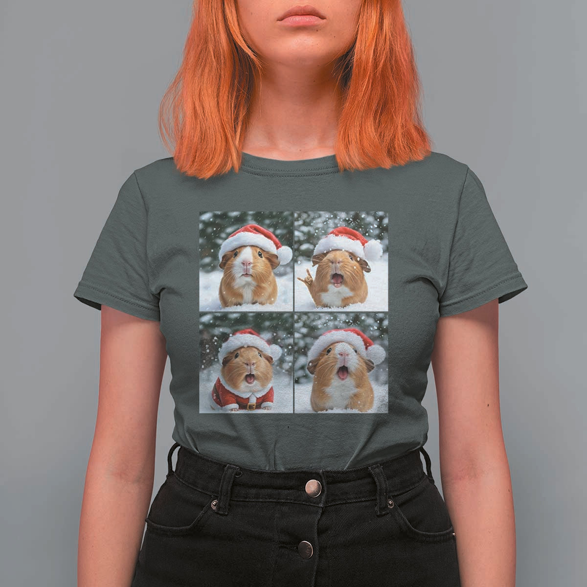 Funny Guinea Pig With Santa Hat Photobooth T Shirt For Women Christmas Gift - Wonder Print Shop