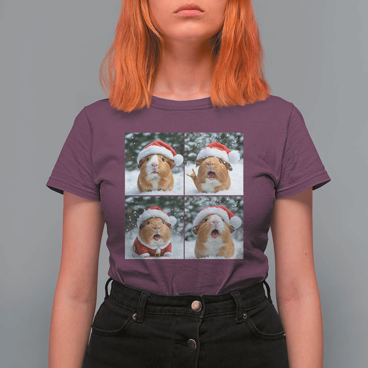 Funny Guinea Pig With Santa Hat Photobooth T Shirt For Women Christmas Gift - Wonder Print Shop