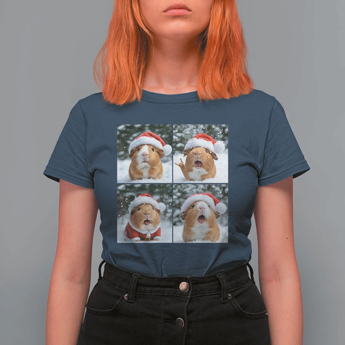 Funny Guinea Pig With Santa Hat Photobooth T Shirt For Women Christmas Gift - Wonder Print Shop