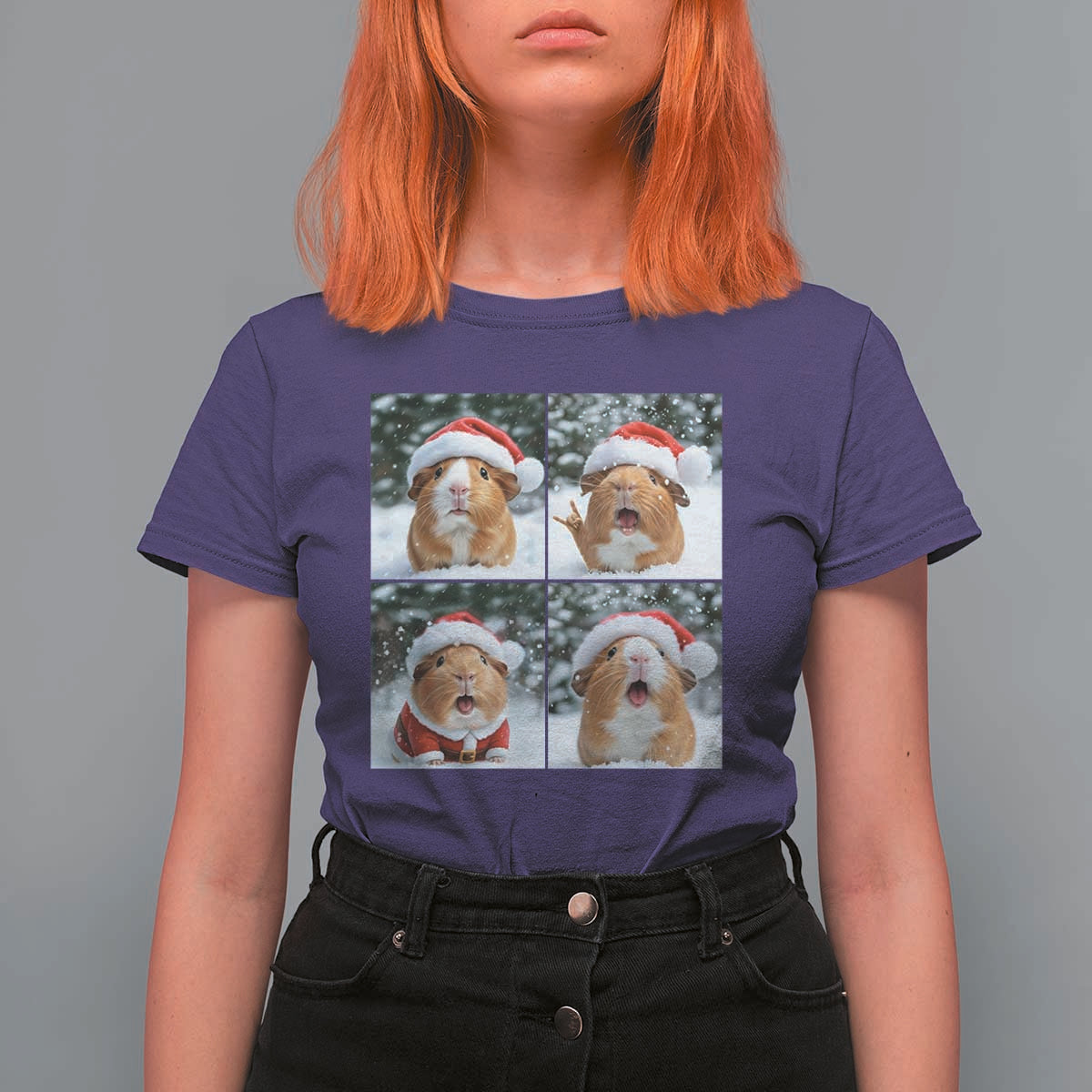 Funny Guinea Pig With Santa Hat Photobooth T Shirt For Women Christmas Gift - Wonder Print Shop