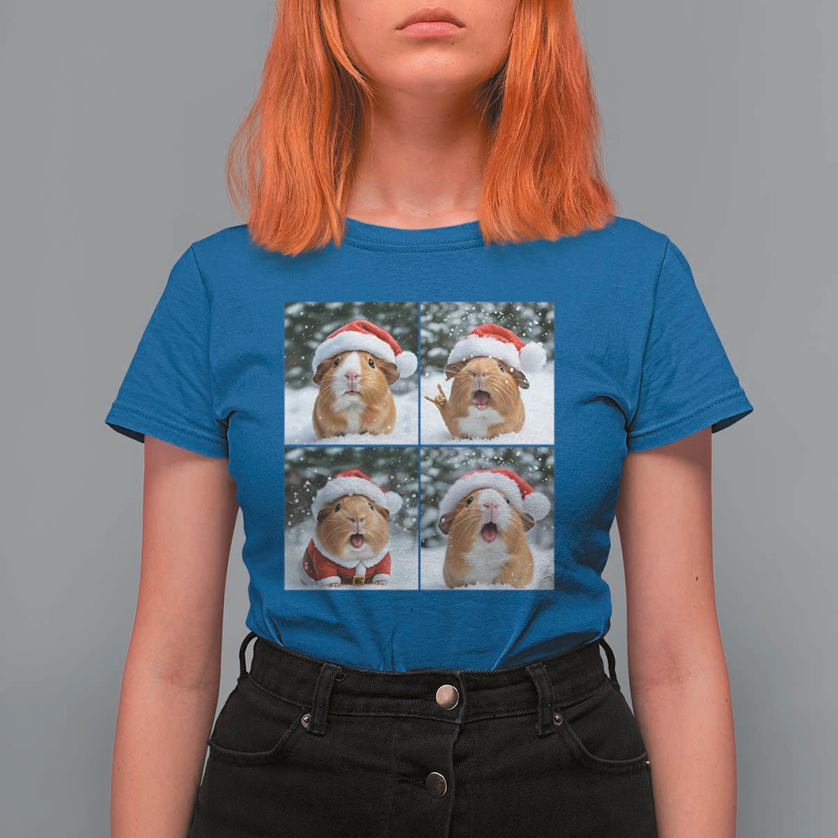 Funny Guinea Pig With Santa Hat Photobooth T Shirt For Women Christmas Gift - Wonder Print Shop