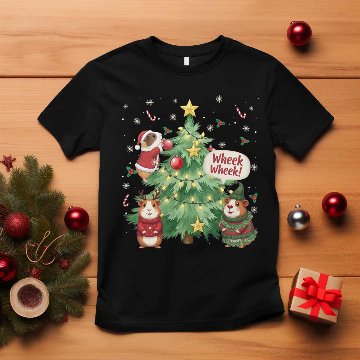 Wheek Wheek Guinea Pig Christmas Outfit T Shirt Cavy Lover Gift - Wonder Print Shop