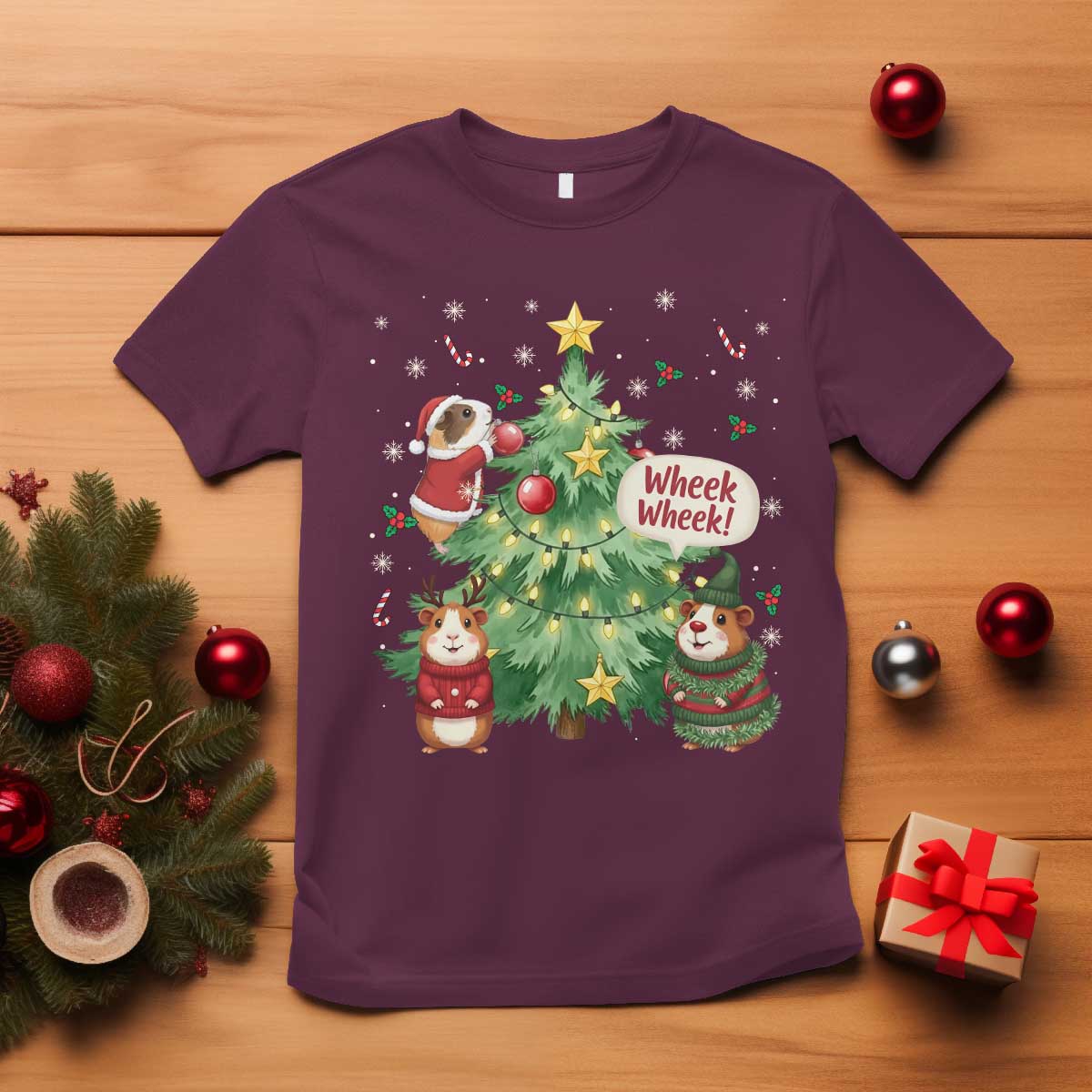 Wheek Wheek Guinea Pig Christmas Outfit T Shirt Cavy Lover Gift - Wonder Print Shop